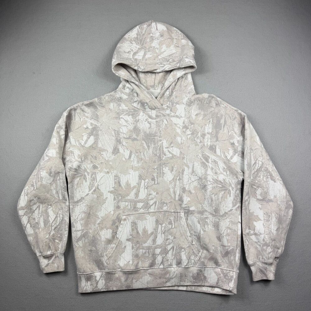 Hollister Camo Hoodie Womens M Gray Beige Oversized Pullover Sweatshirt Neutral